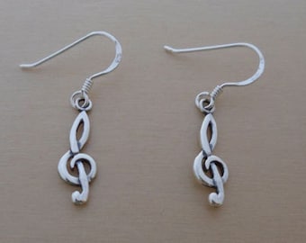 925 Sterling Silver Drop Dangling Treble Clef Music Earrings