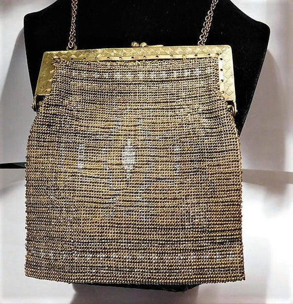 French Steel Cut Purse / Micro Beaded Handbag / Art Deco Bag / 1920s Flapper / France Fashion