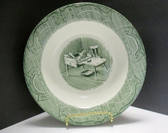 Royal USA China - The Old Curiosity Shop Pattern - Large 9 1/8 inch Vegetable Serving Bowl Transferware Green - 1950s