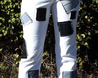 Stretch white denim handmade decorative square of denim