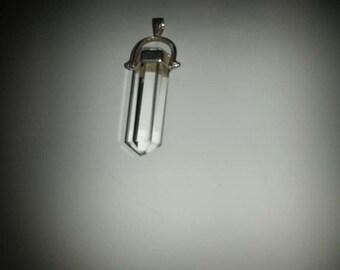 Vintage Clear Quartz Stone Point Pendant with Sterling Silver Bail (1060459)