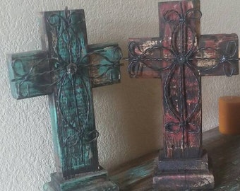 Turquoise or burgundy wood cross