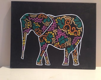Elephant outline canvas painting