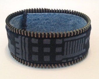 Zipper Bracelet - cityscape print/denim - reversible