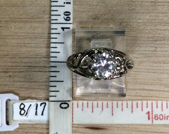 Vintage Lind 925 Sterling Silver 3.3g Ring Size 5 Cz Filigree Used