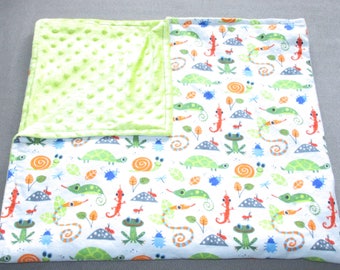 Baby Boys Lizards Snakes Bugs Turtles Blanket Minky Dot 40"x 35" Hand Made