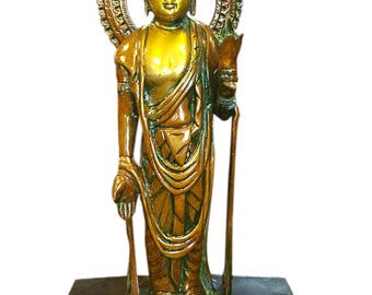 Meditation Indian Vintage Standing Buddha Kwan Yin Brass Statue protection and peace Yoga Decor ZEN CONSCIOUS Design