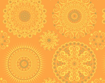 Geometric Fabric: CELESTIAL SOL MANDALAS Sunshine by Quilting Treasures 100% cotton fabric by the yard (QT523)