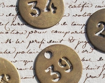 Vintage French brass fob number tag (Various numbers available)hotel door key room number