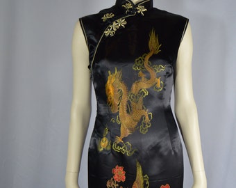 Black and gold silk/rayon Cheongsam