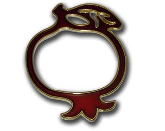 Gold Tone Metal Pomegranate Ornament - Polished Brass Plated - Red Enamel Color - Pink Enamel Color - White Perle Enamel Color - Greek