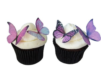 Wedding Cake Topper - Edible Butterflies in 24 Prettiest Purple - Cupcake Toppers, Butterfly Cake Decorations