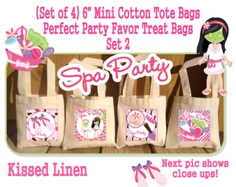 Spa Party Treat Favor Gift Bags Mini Cotton Totes Children Kids Girls Birthday Party Baby Bridal Shower Set of 4 or 8