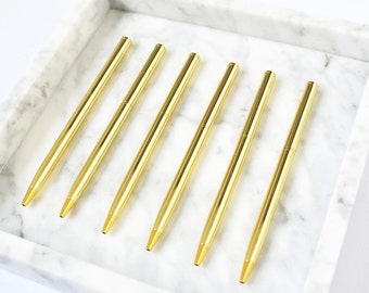 5 Gold Ballpoint Pens, Bloggers Pen, Metal Pen, Gold Pen, Minimalist Pen, Black Ink Pen