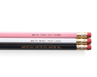 Writing Pencil Set - Set of 6 Pencils, Black, Pink and White