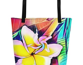 Hawaiian Frangipani Plumeria Tropical Flower Beach Bag