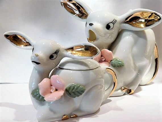 Sugar Creamer Condiment Set Condiment / 1950s Mid Century Deer