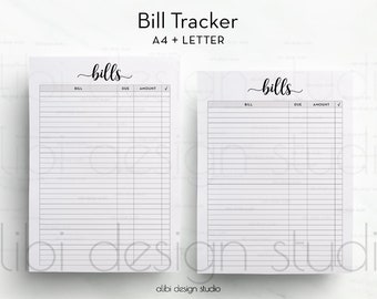 Bill Tracker, Printable Planner, Bill Inserts, Finance Planner, Bill Calendar, Monthly Bill Tracker, Bill Organizer , A4 Printable, Letter