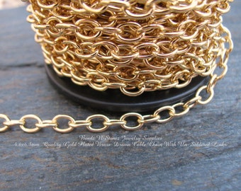5 Feet - Quality Gold Plated Brass 4.6mm x 6.3mm Drawn Cable Chain