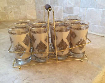 Vintage Tumblers in a Caddy-Set of 8 MINT!!
