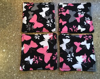 Butterfly coasters-Fabric drink coasters-Revesible coasters-Quilted coasters-