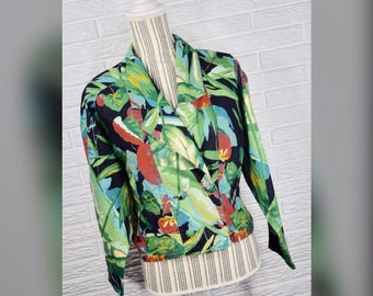 Vtg 80s Jane Tise Multicolored Tropical Floral Jacket