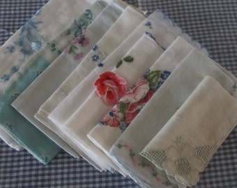 Handkerchiefs hankies vintage 9 blue printed embroidered hankies