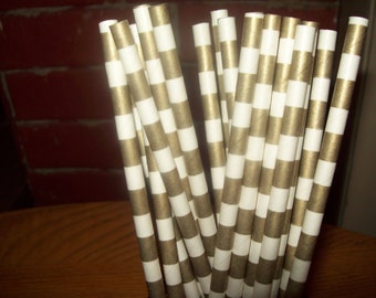 New Gold & White Circle Paper Drinking Straws 25