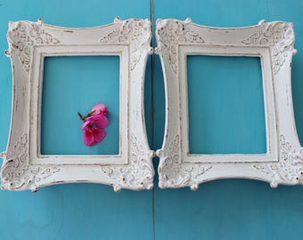 Vintage Ornate White Shabby Chic Open Frames , Home Decor Wall Frame Decoration , Cottage Decor