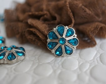 5 Teal Rhinestone Buttons - Aquamarine Acrylic Rhinestones - Rhinestone Embellishment -18mm Buttons for Flower Centers