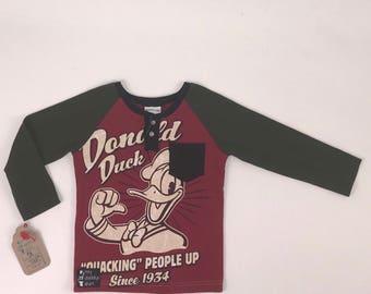 Size 5t - Upcycled Long Sleeve Henley with Pocket - Donald Duck
