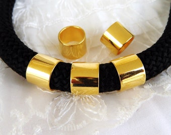 Gold Brass Tube, Brass Beads, Brass Tube Beads, Metal Beads 12x10mm, Ø 10.2mm for Cords 10mm- 2 pieces
