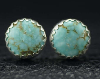 Number 8 Mine Turquoise and Sterling Silver Stud Earrings