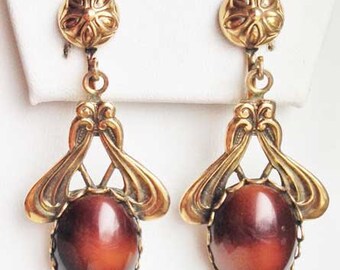 ART NOUVEAU STYLE Marbled Glass Dangling Earrings