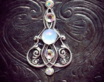 White Serpent Bindi, bellydance bindi, bellydance costume, tribal fusion bindi, dancing bindi, bindi jewelry, wedding bindi, opal bindi