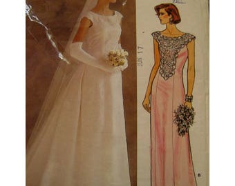 Mother of the Bride Dress Pattern, Bridesmaid, Bride, Front Lace Panel, Fitted, Flared Skirt, Scoop Neck, Cap Sleeve, Vogue No. 1518 Size 12