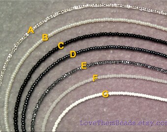Seed Bead Necklace Black White Hematite Gunmetal Grey Seed Beaded Layered Necklace Boho Hippie Love Beads Custom Jewelry by LoveThemBeads