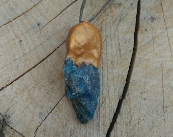 Gold Dipped Raw Blue Apatite Pendant