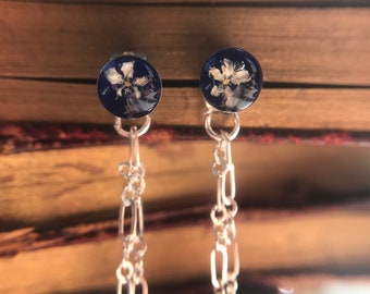 Real flowers sterling silver drop earrings