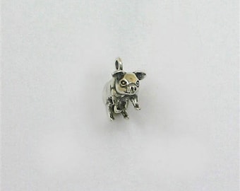 925 Sterling Silver 3-D Miniature Pot Belly Pig Charm or Jewelry