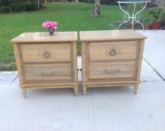 FAUX BAMBOO NIGHTSTANDS / Old Florida Faux Bamboo Night Stands with brass Pulls / Palm Beach Coastal Style Retro Daisy Girl