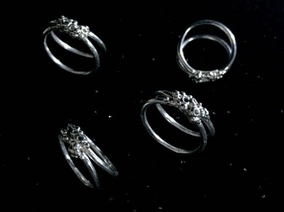 Thin Silver Band Stackable Smooth Double Banded Sterling Silver 925 Midi Ring with High Polish Lichen Detail Any Size