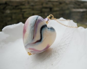 Murano Blown Glass Heart Necklace, Huge