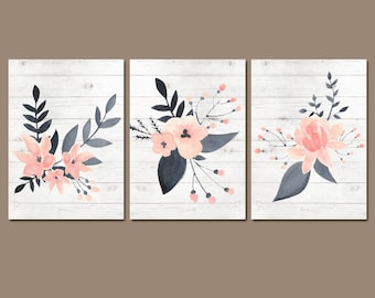 WATERCOLOR Floral Wall Art, Watercolor Flower Art, Watercolor Decor, Floral Nursery Decor, Floral Artwork, Set of 3 Canvas or Print Pictures