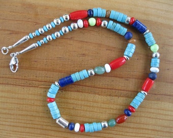 Native American Necklace, Tribal Necklace, Native Necklace, Turquoise Necklace, Sterling Silver Necklace, Southwestern Necklace,