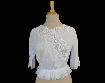Antique Clothing - Antique Blouse - Edwardian Vintage Lace Blouse - 1910s - Bust 81 cm