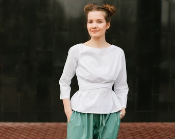 White blouse, women blouse, wrapover blouse, white top, boho blouse, summer top