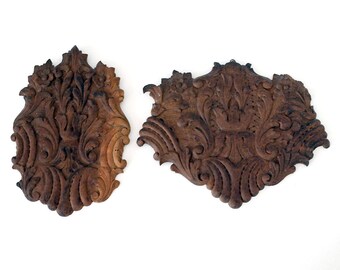 Carved Wood Architectural Salvage, Antique Brazilian Furniture Fragment, Bas Relief Flowered Pieces, Boho Rustic Decor, Vintage Wall Hanging