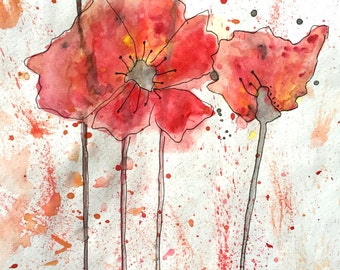 Red/Orange Poppies Print
