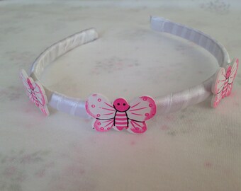 Satin Girls Hairband, Headband Alice Band, butterfly Headband, white girls hairband